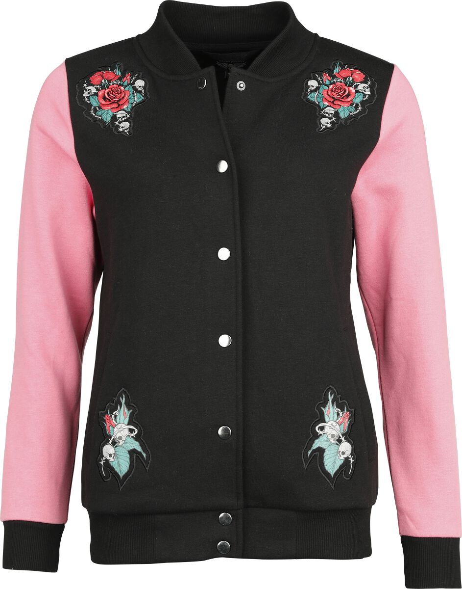 Image of Giacca in stile College di Rock Rebel by EMP - Varsity sweat jacket with skull prints - S a XXL - Donna - nero/rosa