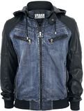 Hooded Denim Leatherlook Jacket, Urban Classics, Jeansjacke