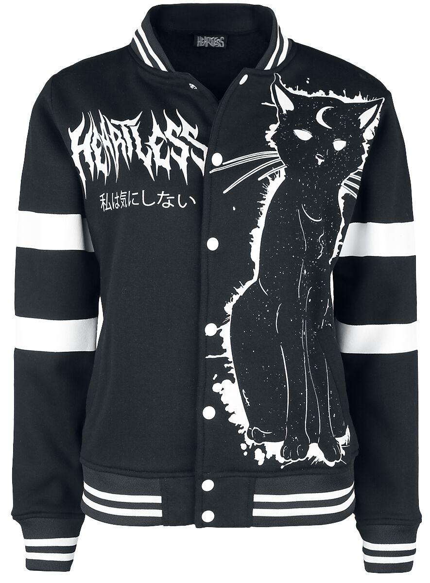 Heartless - Gothic Collegejacke - Moon Kitty Varsity - XL bis 4XL - für Damen - Größe 4XL - schwarz/weiß
