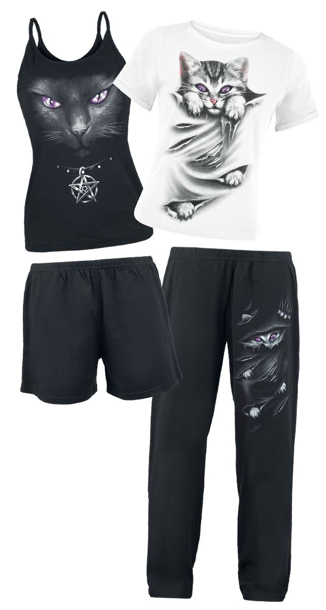 Spiral Schlafanzug - Bright Eyes - S bis XL - für Damen - Größe XL - schwarz/weiß