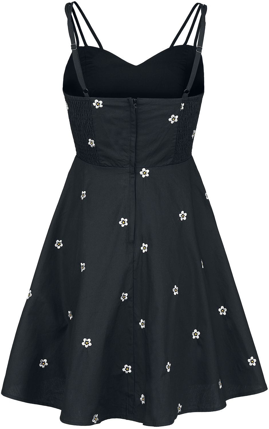Voodoo Vixen - Rockabilly Kleid knielang - Daisy Emb Strappy Flare Dress - XS bis XXL - für Damen - Größe XS - schwarz/weiß