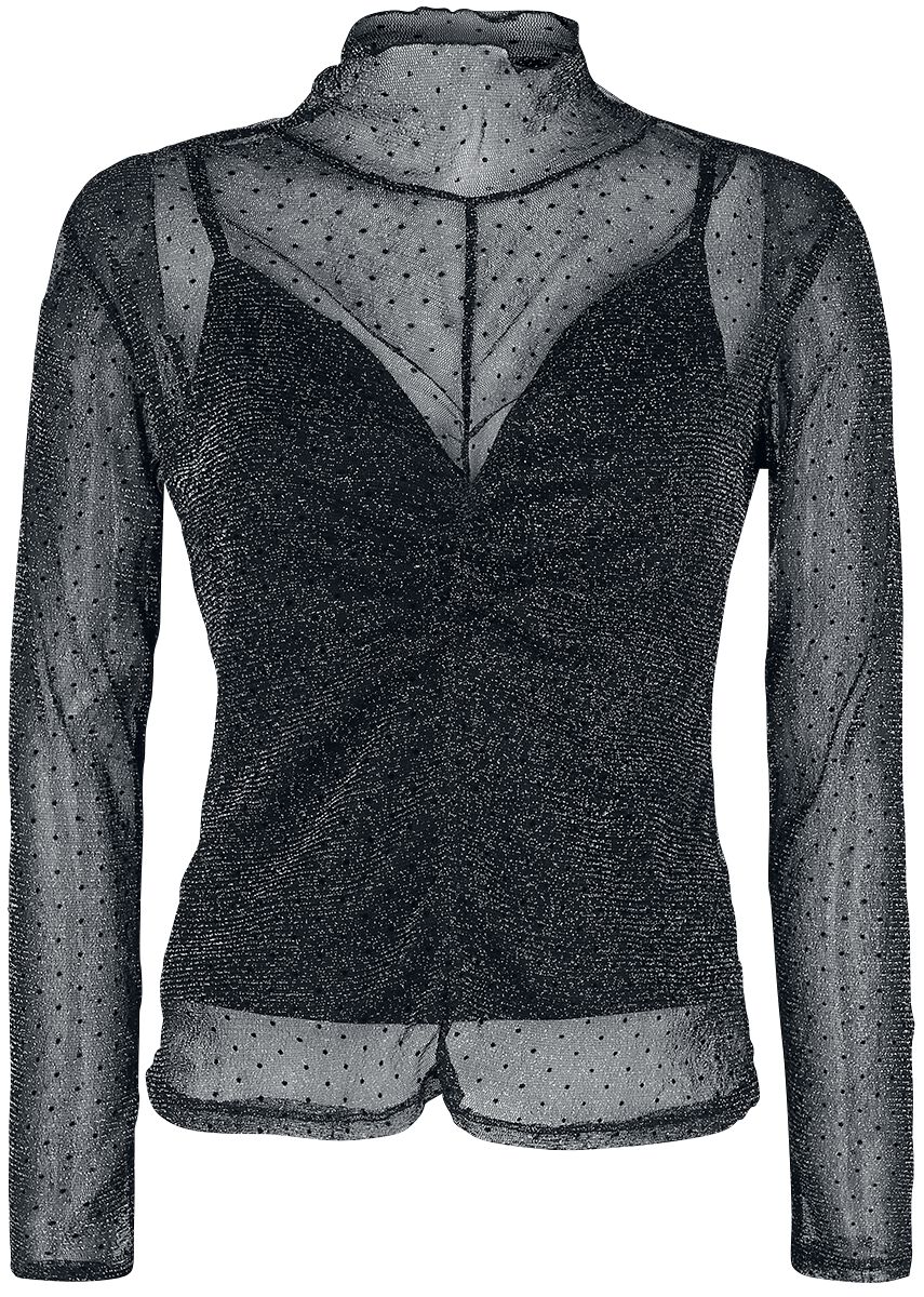 Levně Black Premium by EMP Průsvitné tričko s dlouhými rukávy s tečkami a prošíváním stříbrnou nití Dámské tričko s dlouhými rukávy černá