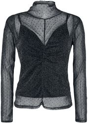 Transparentes Langarmshirt mit Punkten und Silberfäden, Black Premium by EMP, Langarmshirt