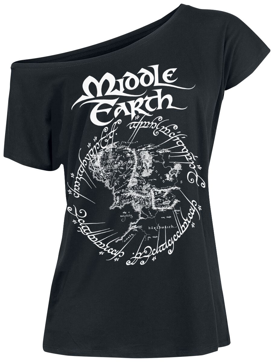 Der Herr der Ringe T-Shirt - Middle Earth - S bis XXL - für Damen - Größe L - schwarz  - Lizenzierter Fanartikel