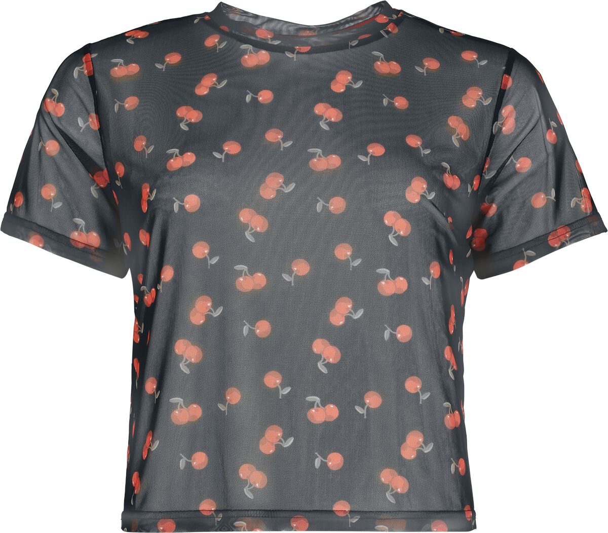 4069225051194 - Cherries Mesh Cropped Boxy Shirt Bluse schwarz in XL