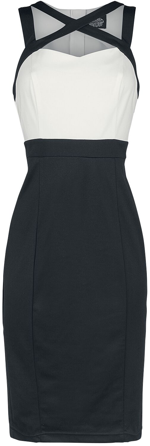 Image of Abito media lunghezza Rockabilly di H&R London - Tamika Two Tone Wiggle Dress - XS a XXL - Donna - nero/bianco