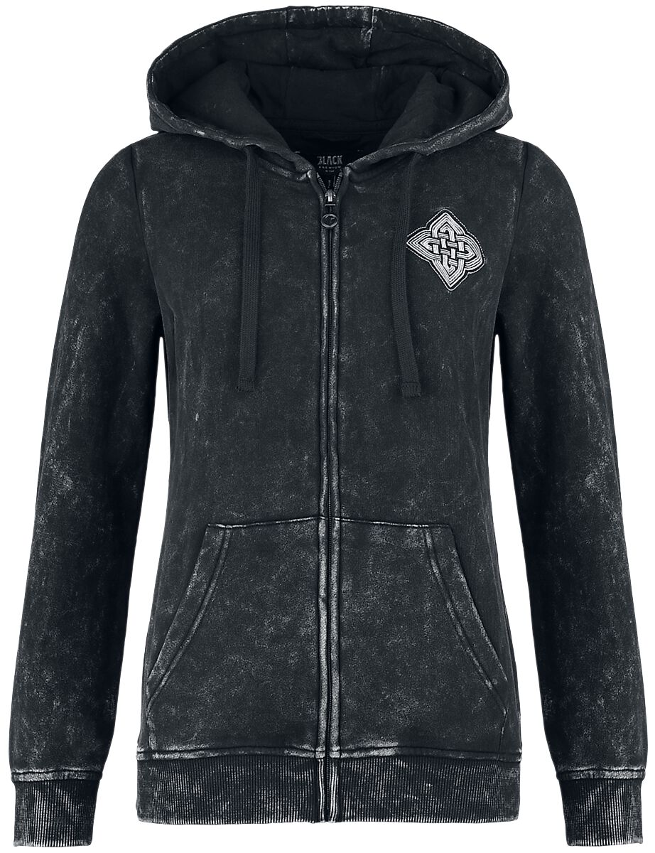 Levně Black Premium by EMP Bunda s kapucí s keltskými ornamenty Dámská mikina s kapucí na zip černá