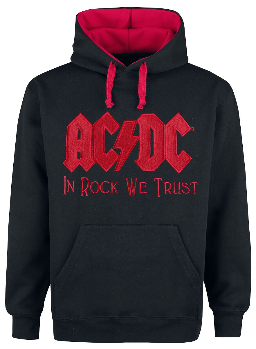 Levně AC/DC In Rock We Trust Mikina s kapucí cerná/cervená