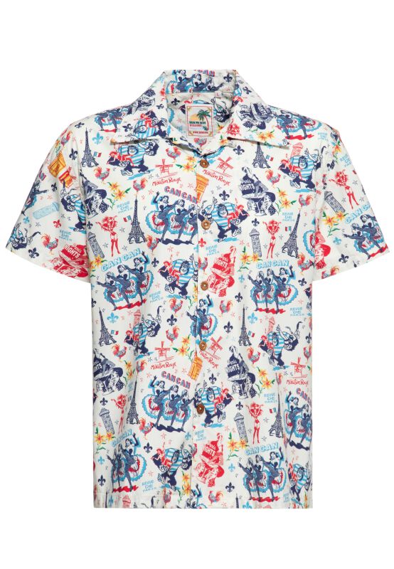 Image of Camicia Maniche Corte Rockabilly di King Kerosin - King Kong In Paris Tropical Hawaiian Style Shirt - S a 5XL - Uomo - bianco/grigio