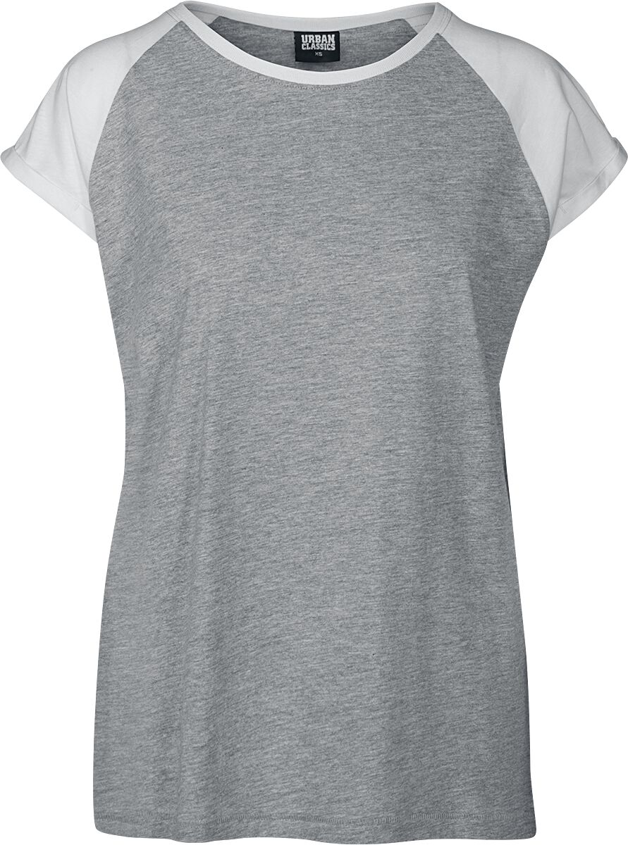 Urban Classics T-Shirt - Ladies Contrast Raglan Tee - XS bis 5XL - für Damen - Größe 4XL - grau meliert/weiß