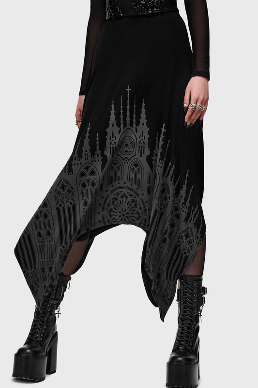 Killstar - Gothic Halvlång kjol - Cathedral Gardens- Thorned Spire Midi Skirt - XS 4XL - för Dam - svart