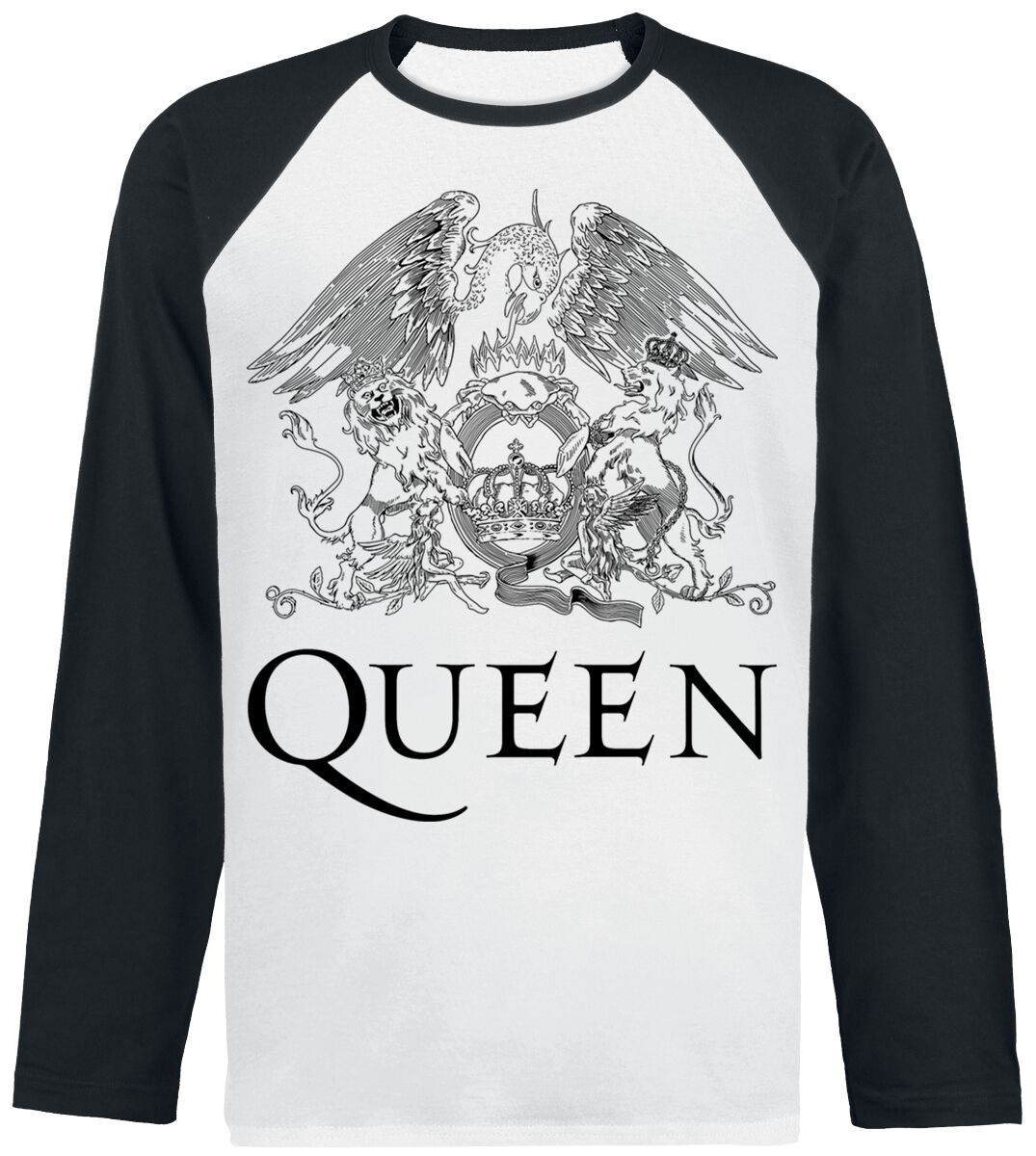 Queen Langarmshirt - Crest Vintage - S bis XXL - für Männer - Größe XXL - weiß/schwarz  - Lizenziertes Merchandise!
