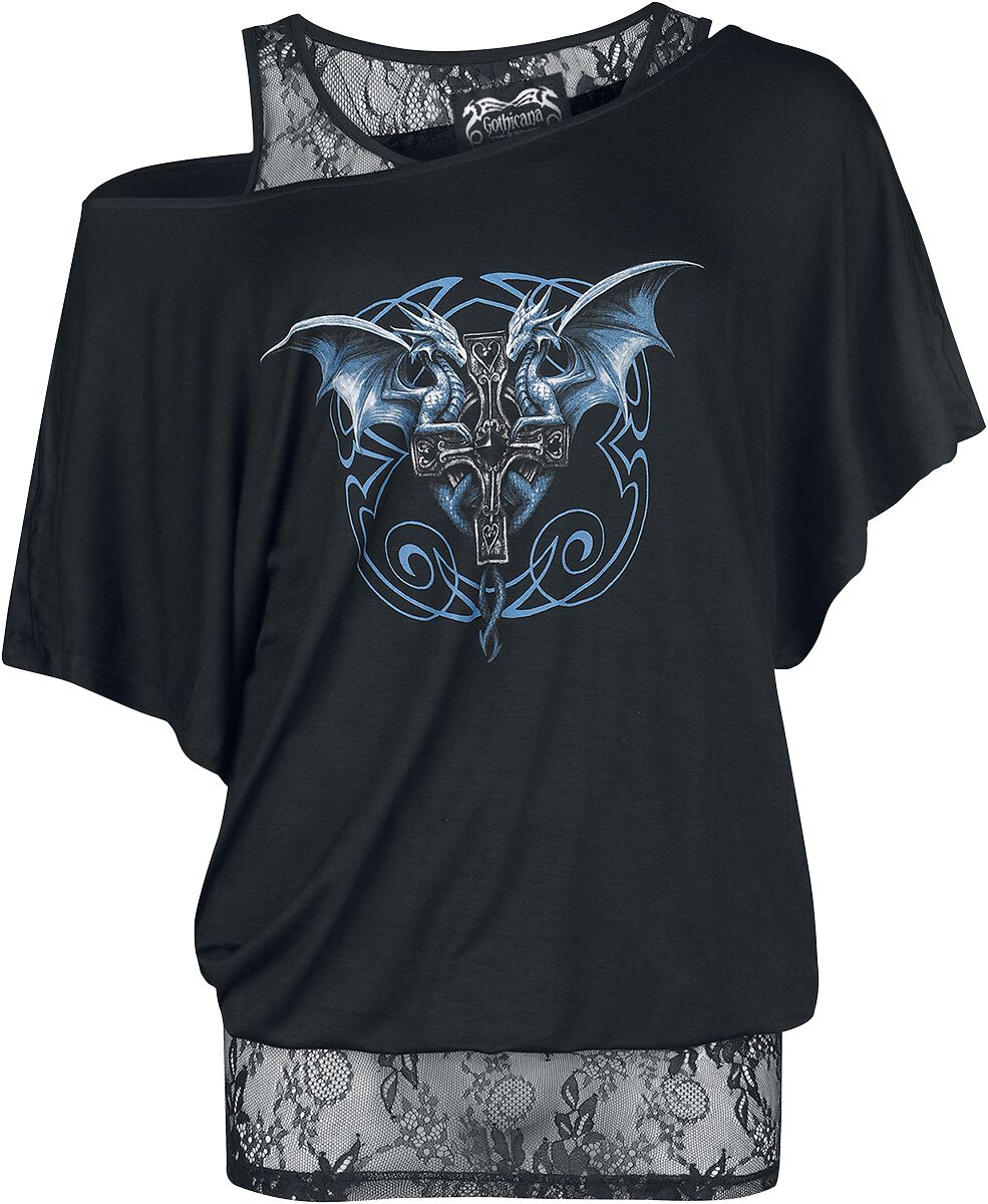 Image of T-Shirt Gothic di Gothicana by EMP - Gothicana X Anne Stokes - Double layer t-shirt - XS a L - Donna - nero