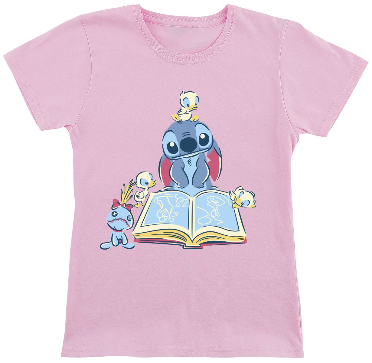 Lilo & Stitch - Disney T-Shirt für Kinder - Kids - Reading A Book - für Mädchen - rosa  - Lizenzierter Fanartikel