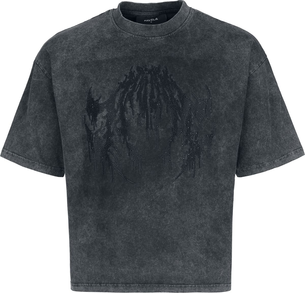 Tričko z Favela - RHINESTONE DEATH METAL BLACK WASHED TSHIRT - S do XXL - Muži - čierna