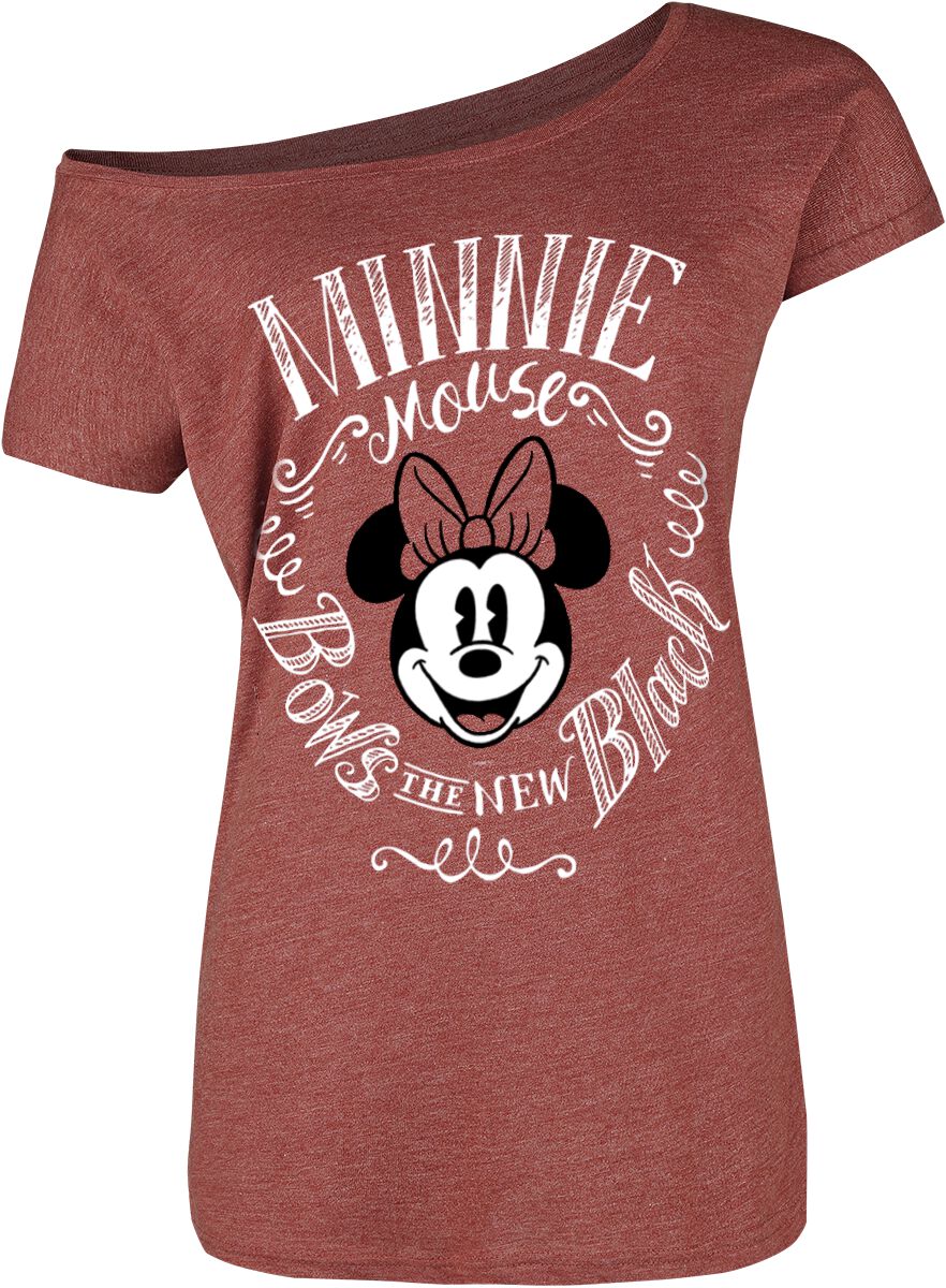 Mickey Mouse - Disney T-Shirt - Minni Maus - Bows - M bis XXL - für Damen - Größe M - rot meliert  - Lizenzierter Fanartikel