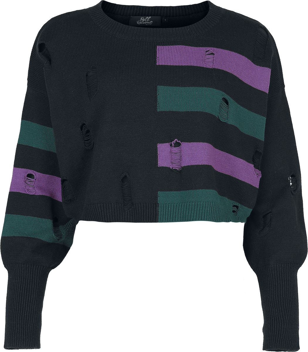 Full Volume by EMP  Knit jumper - Cute Morbid Cropped Jumper with distressed details - for Women - black