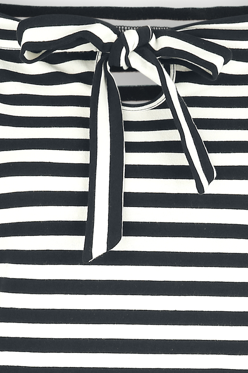 Voodoo Vixen Houdini Black And White Striped Cosy Boatneck Top Langarmshirt weiß schwarz