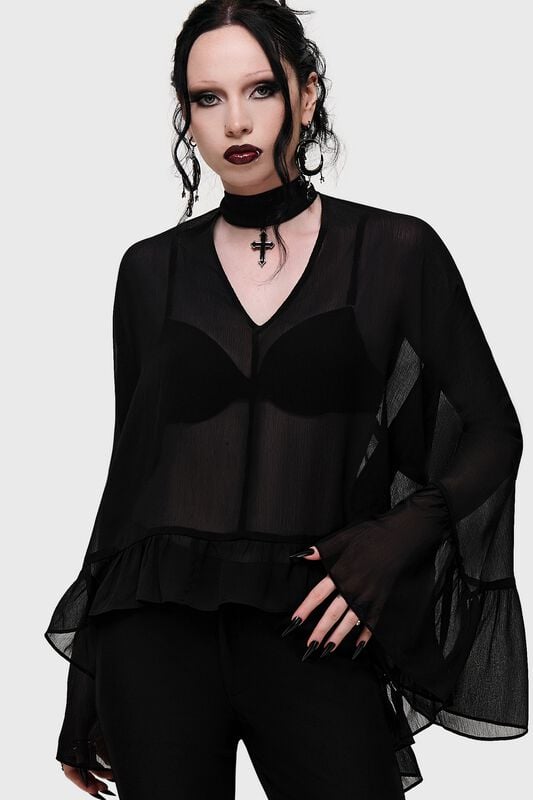 Killstar - Gothic Blus - Cathedral Gardens - Chiffon Blouse - XS 3XL - för Dam - svart