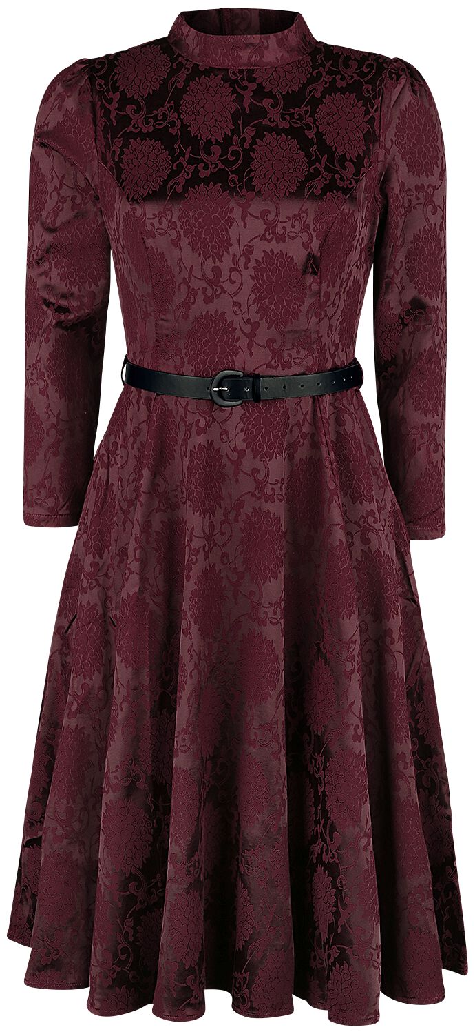 H&R London Kleid knielang - Chevron Red Swing Dress - XS bis XL - für Damen - Größe XS - dunkelrot