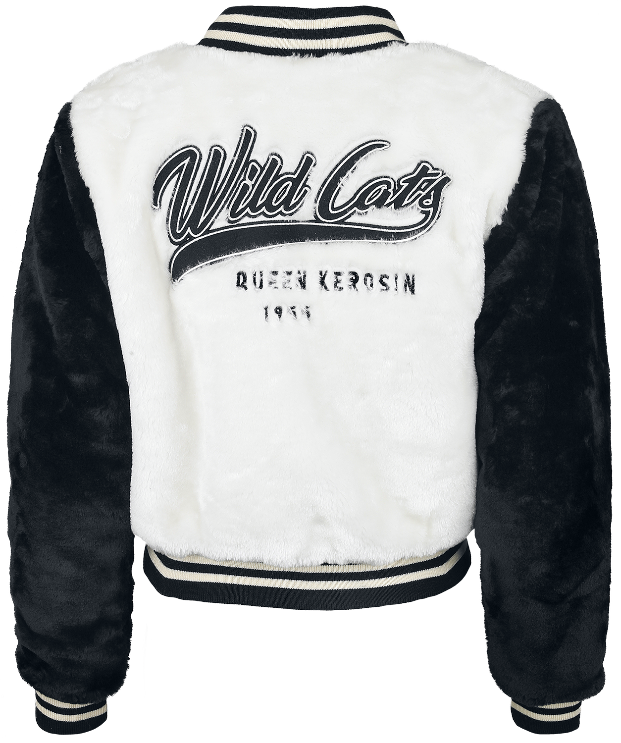 Queen Kerosin - Rockabilly Collegejacke - Wild Cats - XS bis XXL - für Damen - Größe M - schwarz/weiß