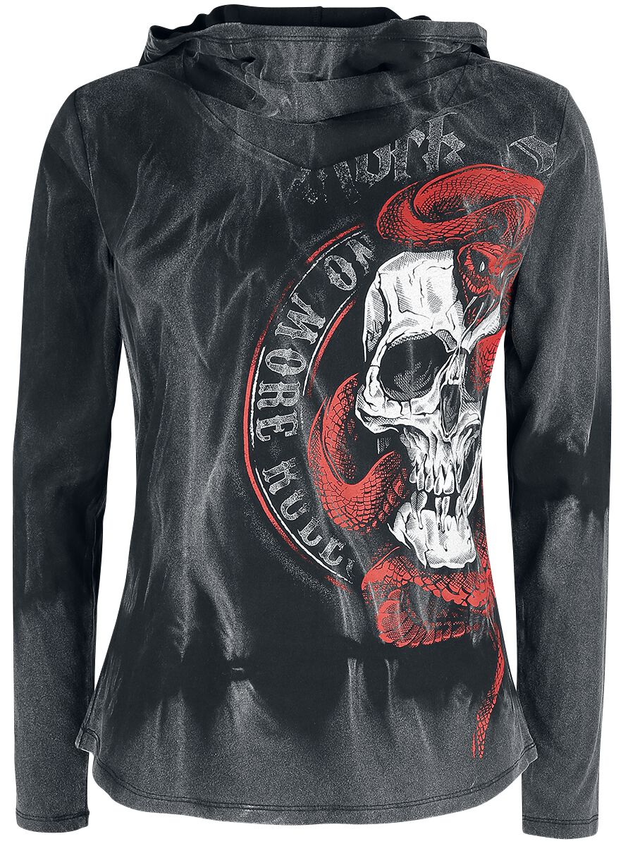 Image of Maglia Maniche Lunghe di Rock Rebel by EMP - Long-Sleeve Shirt with Hood and Skull Print - S a 4XL - Donna - nero