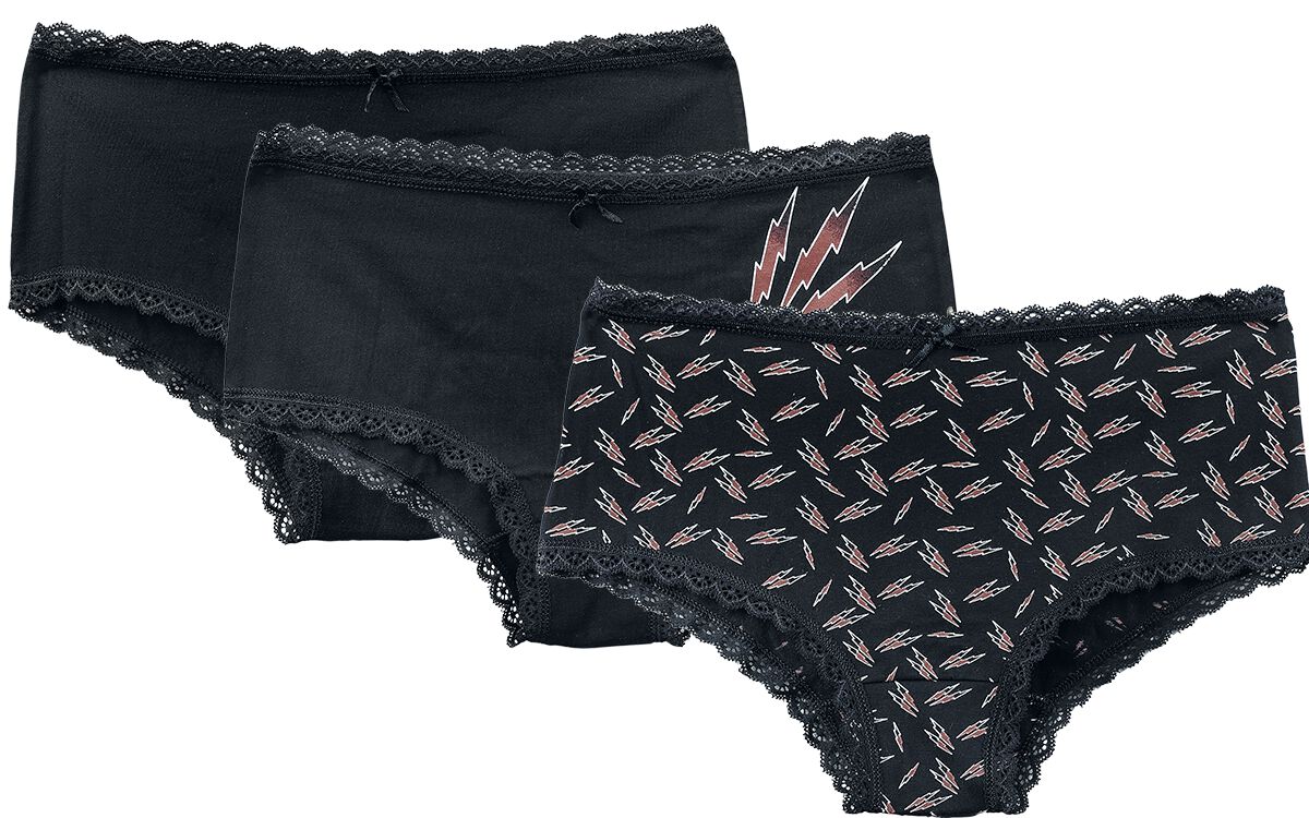 Image of Set mutande Gothic di EMP Stage Collection - Set of three pairs of underwear with lightning print - S a XXL - Donna - nero