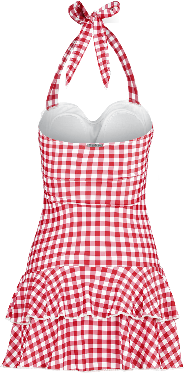 Pussy Deluxe Plaid Swimsuit Badekleid rot weiß