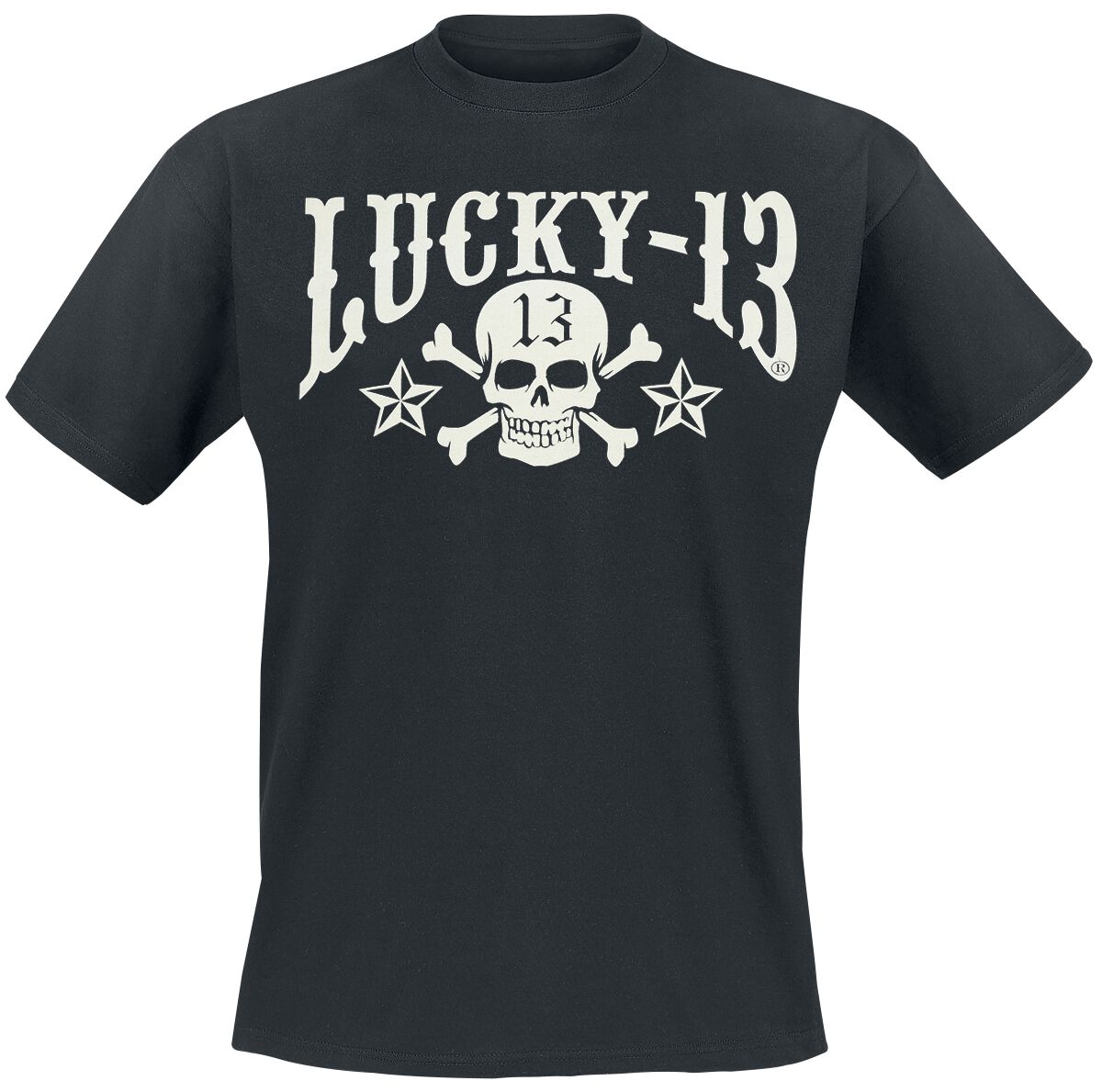 Lucky 13 T-Shirt - Skull Stars - S bis 4XL - für Männer - Größe XL - schwarz
