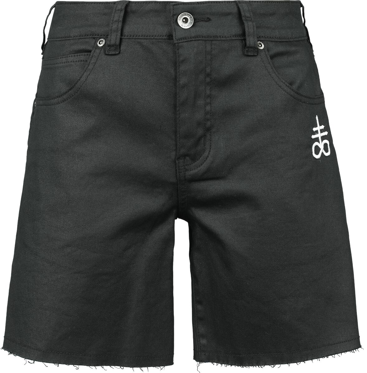 Black Blood by Gothicana - Gothic Short - Coated Shorts with Small Embroidery - 27 bis 31 - für Damen - Größe 30 - schwarz