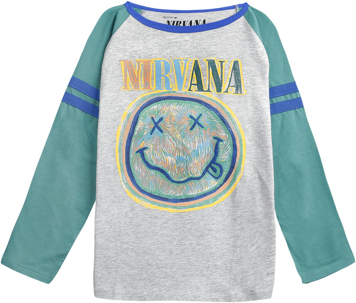 Nirvana Langarmshirt für Kinder - Kids - EMP Signature Collection - für Mädchen & Jungen - grau/türkis  - EMP exklusives Merchandise!