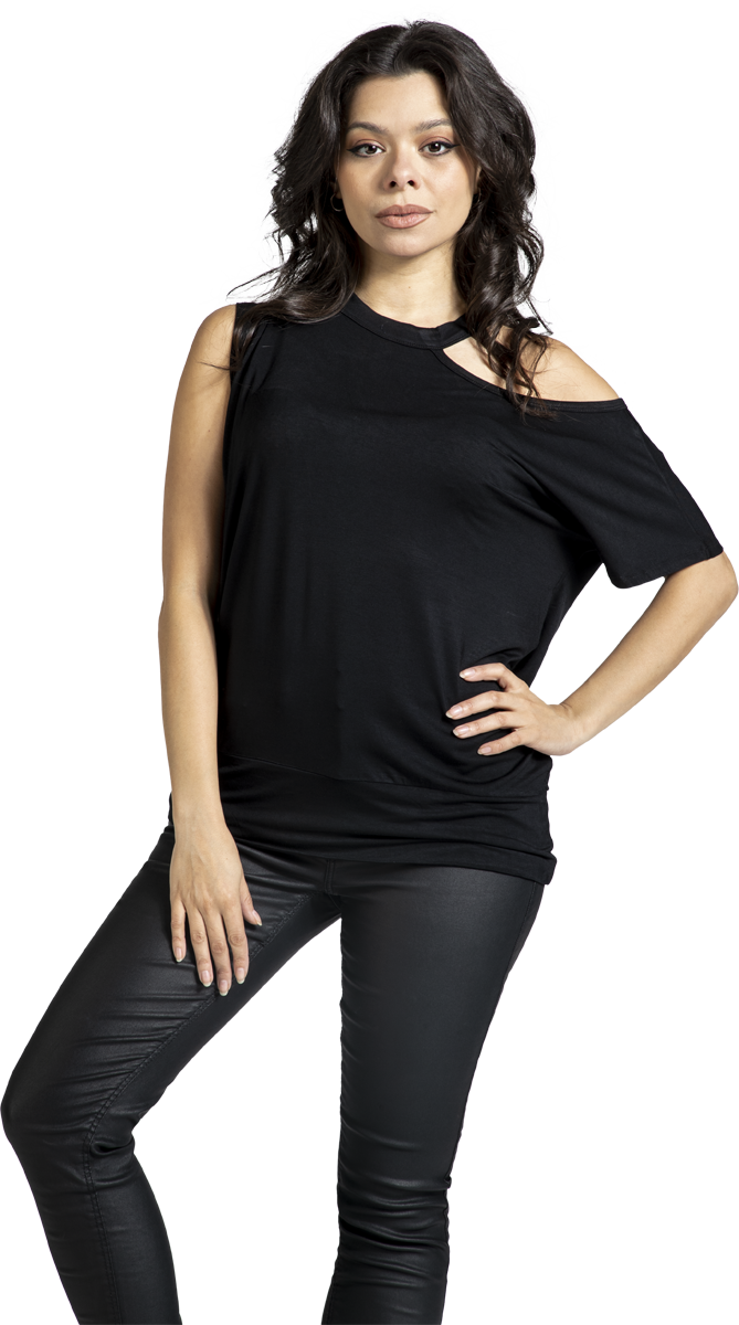 Thumbnail - Black Premium by EMP Essential T-Shirt mit Off-Shoulder T-Shirt schwarz in S