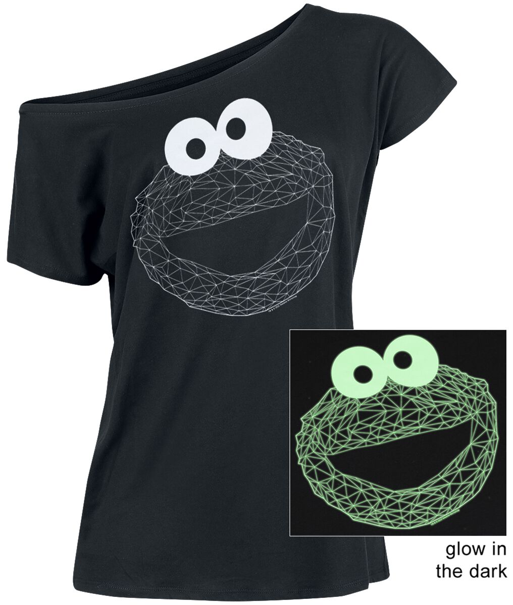 Sesamstraße T-Shirt - Cookie Glow - S bis XXL - für Damen - Größe S - schwarz  - Lizenzierter Fanartikel