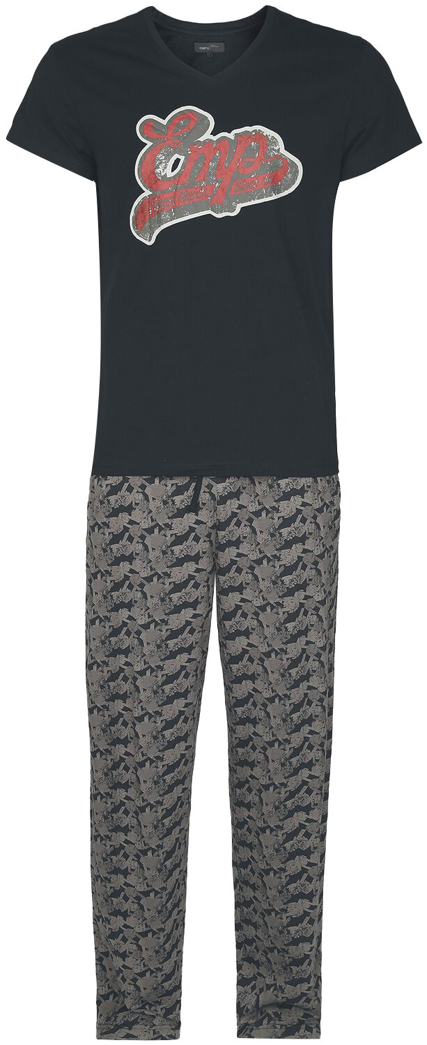EMP Stage Collection Pyjama mit Retro EMP Print Schlafanzug schwarz in L