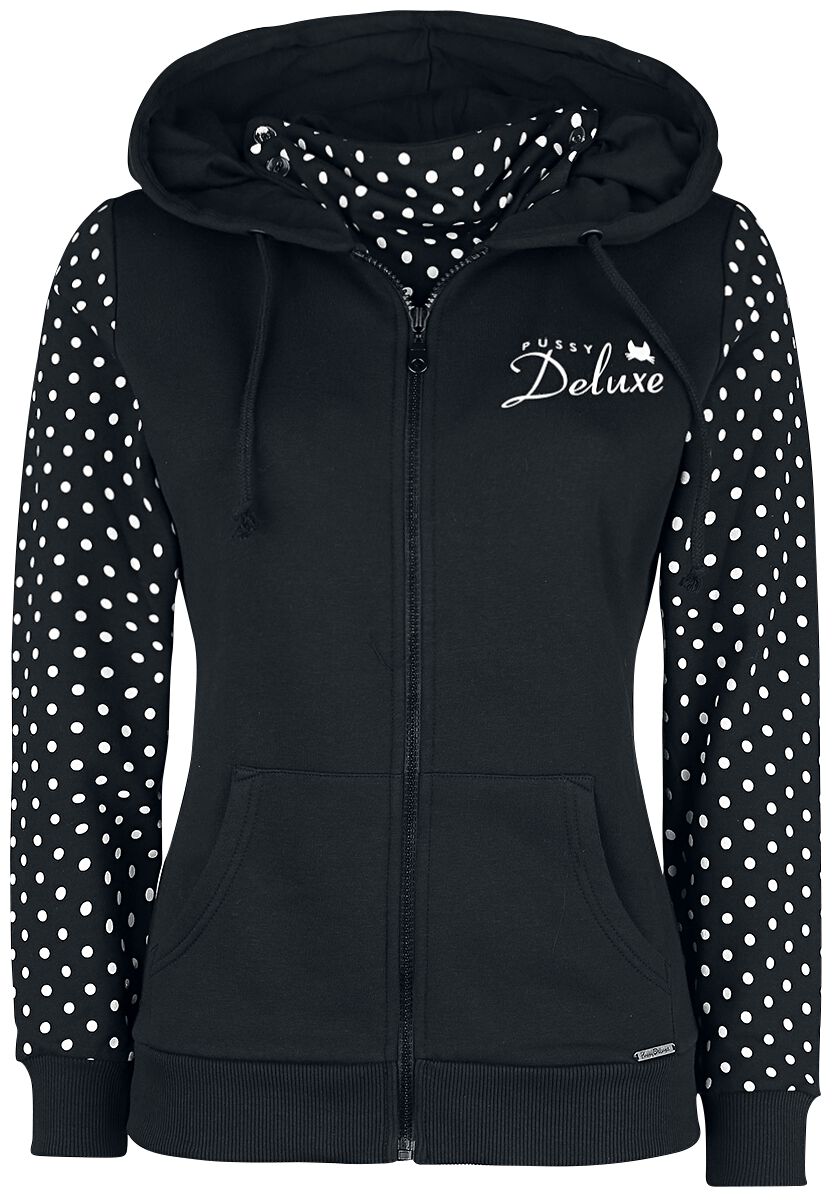 Image of Felpa jogging Rockabilly di Pussy Deluxe - Stay Safe Dotties Mask Hooded Zip-Jacket - XS a XL - Donna - nero/bianco