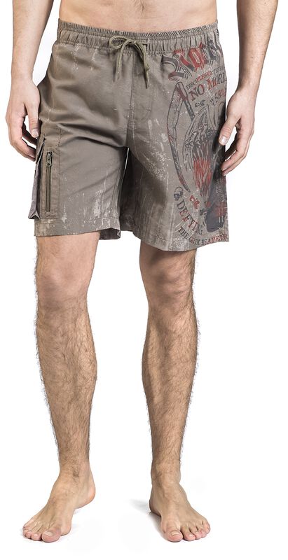 Markenkleidung Männer Sandfarbene Badeshorts mit Prints und Taschen | Rock Rebel by EMP Badeshort