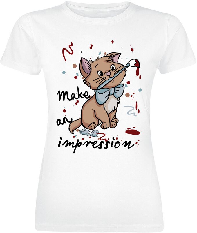 Aristocats - Disney T-Shirt - Toulouse Make An Impression - M bis 3XL - für Damen - Größe M - weiß  - Lizenzierter Fanartikel