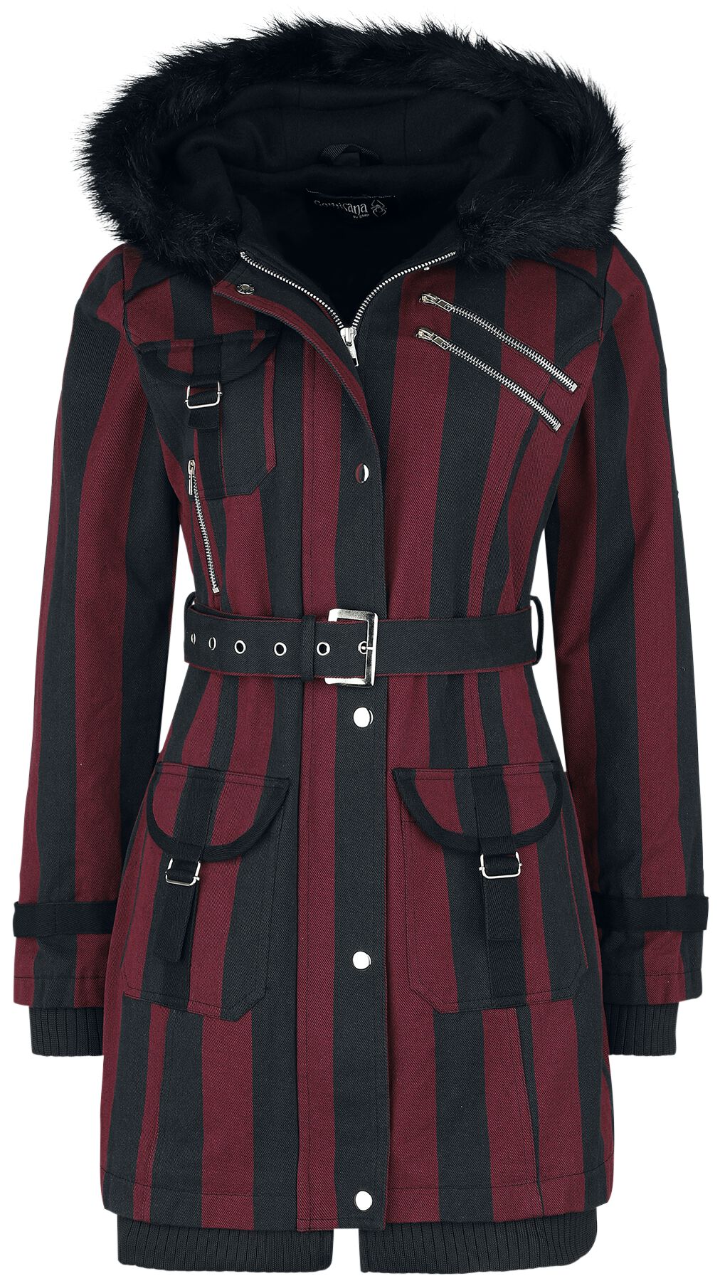 Image of Giacca invernale di Gothicana by EMP - Multi Pocket Jacket - XS a 5XL - Donna - nero/rosso