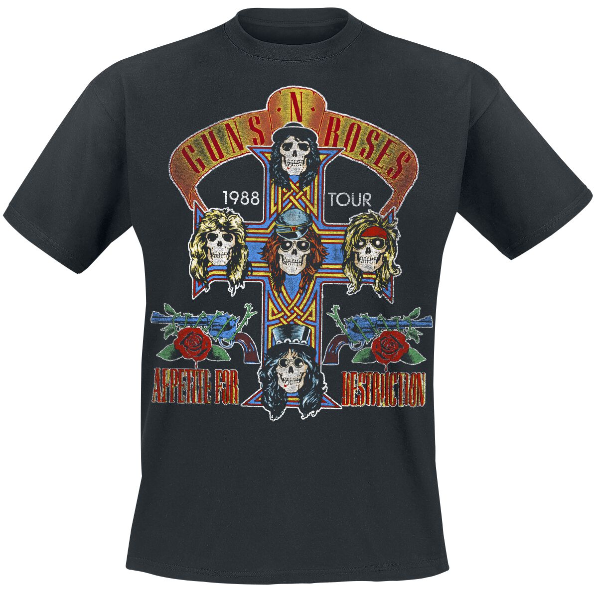 Guns N` Roses T-Shirt - Tour 1988 - S bis 5XL - für Männer - Größe M - schwarz  - Lizenziertes Merchandise!