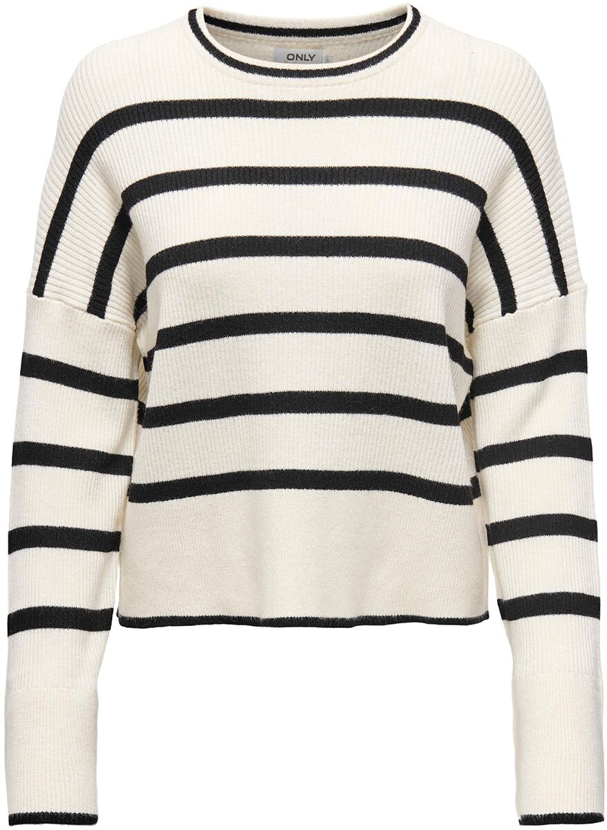 Pull tricoté de Only - ONLIBI LS STRIPE O-NECK KNT NOOS - XS à S - pour Femme - blanc/noir