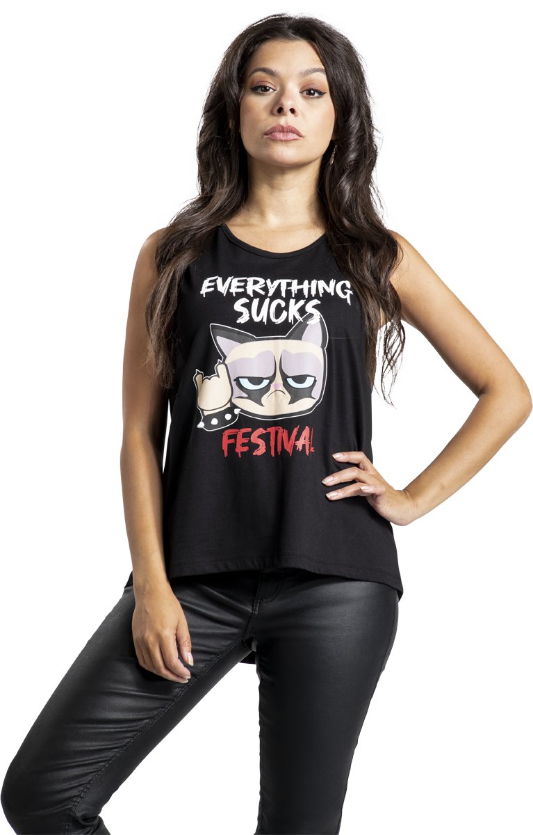 Thumbnail - Grumpy Cat Everything Sucks - Festival Top schwarz in XXL