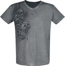 graues T-Shirt mit V-Ausschnitt und seitlichem Print, Black Premium by EMP, T-Shirt
