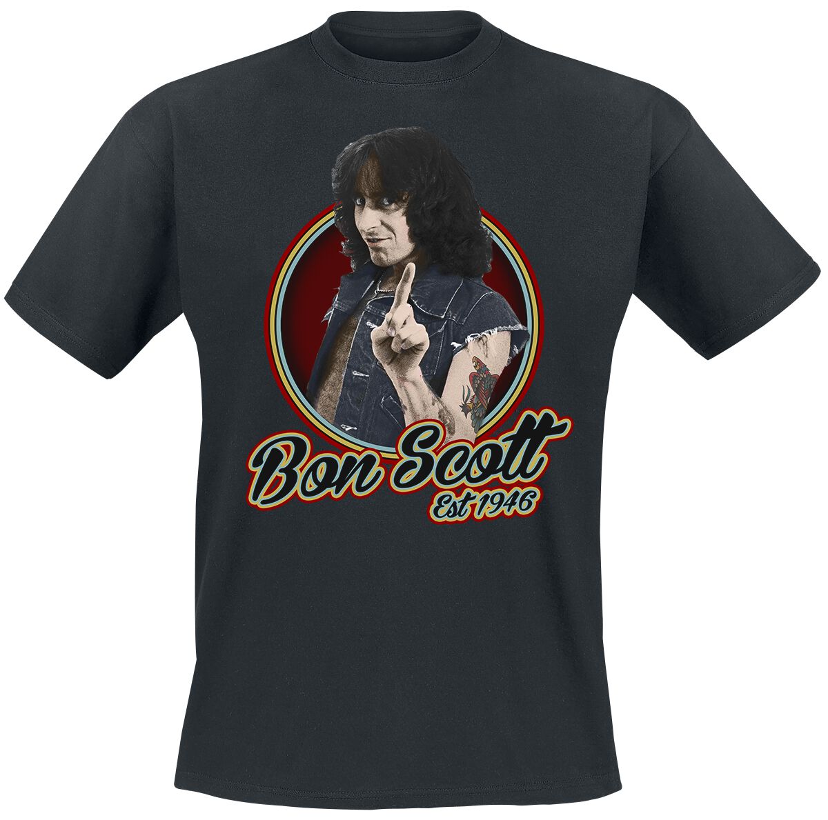 Image of Bon Scott Retro Circle T-Shirt schwarz
