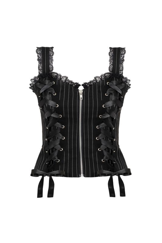 Hell Bunny - Rockabilly Top - QUINZEL C Pinstripe TOP - XS bis XXL - für Damen - Größe XS - schwarz/weiß