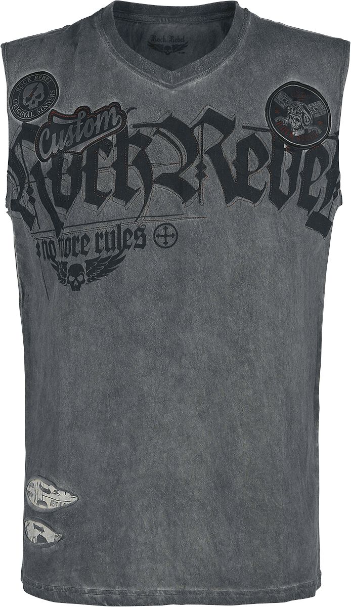 Image of Canotta di Rock Rebel by EMP - Grey Tank Top with Wash and Print - S a 4XL - Uomo - grigio