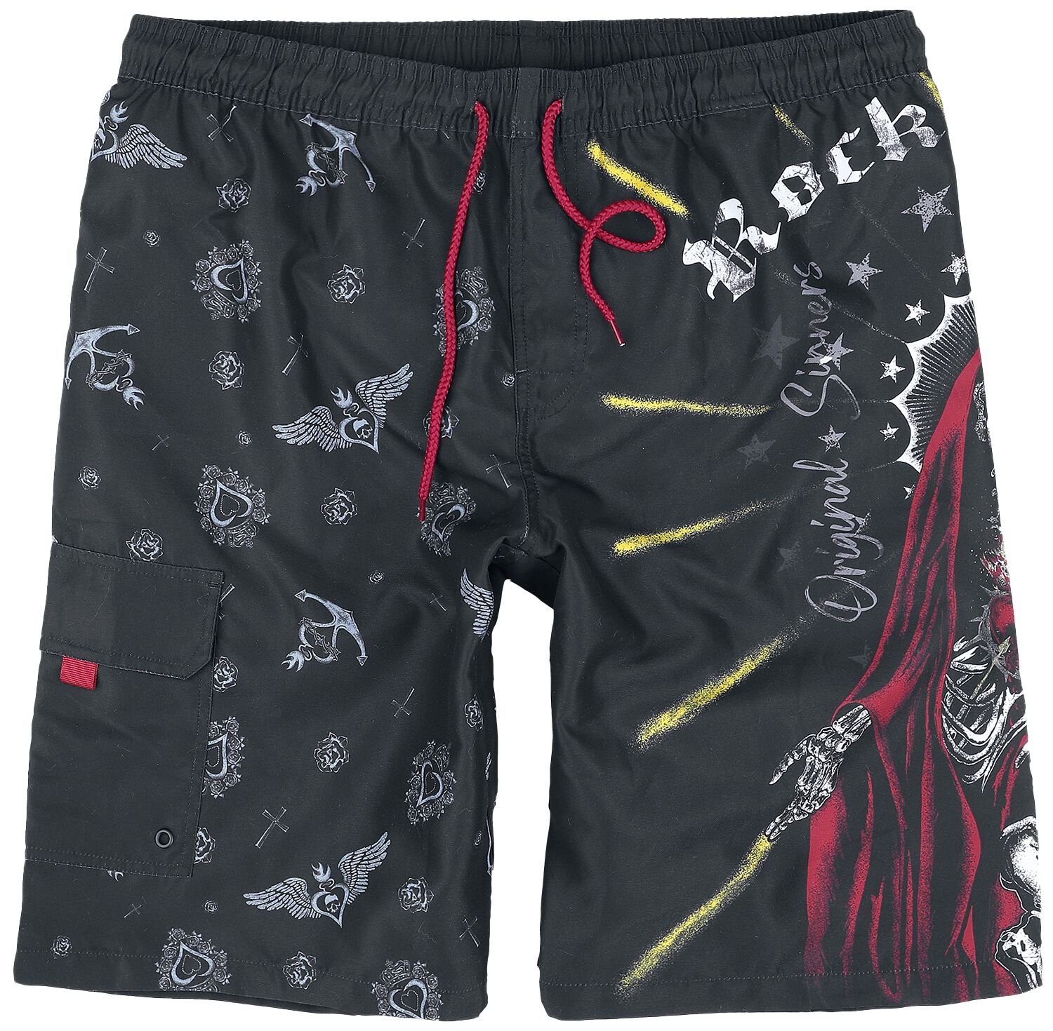 Levně Rock Rebel by EMP Swim Shorts With Old School Print Pánské plavky černá