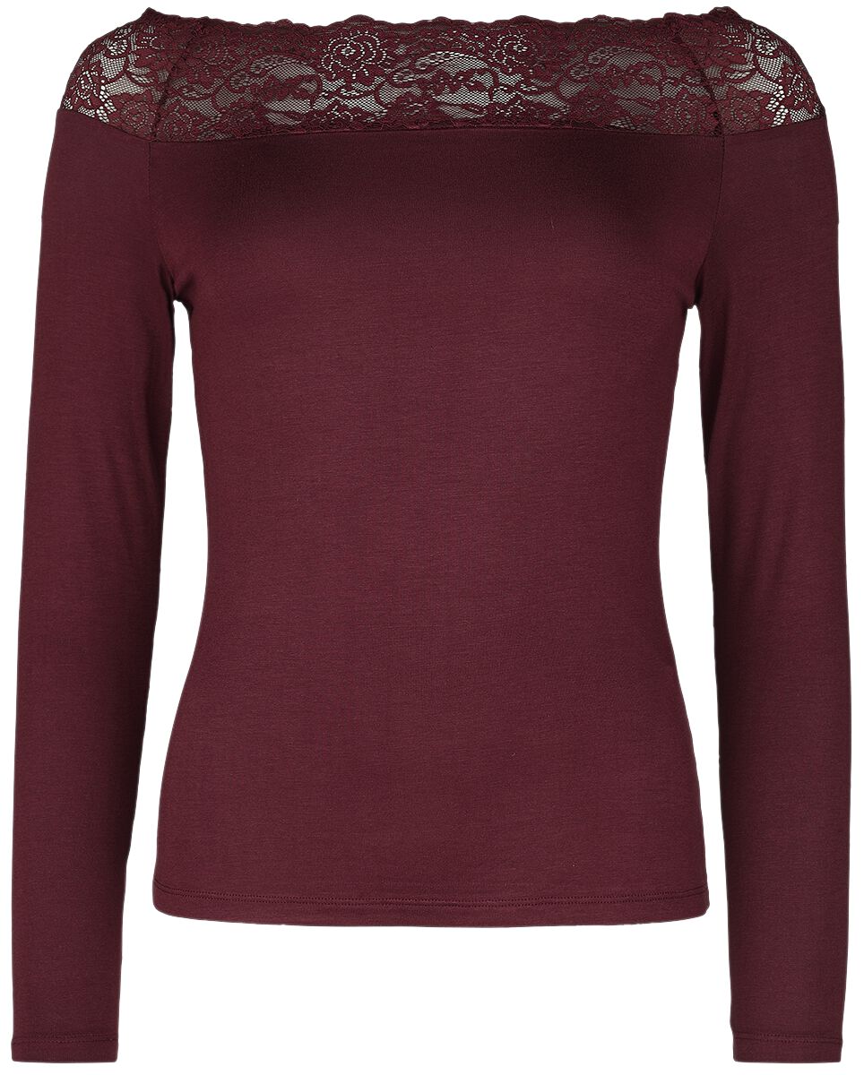 Image of Maglia Maniche Lunghe di Black Premium by EMP - Red Long-Sleeve Top with Lace - M a XXL - Donna - bordeaux