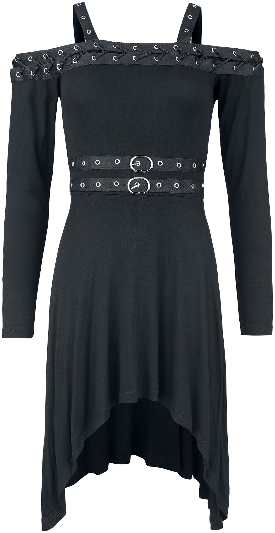 Kleid mit Taillengürtel Mittellanges Kleid schwarz von Rock Rebel by EMP