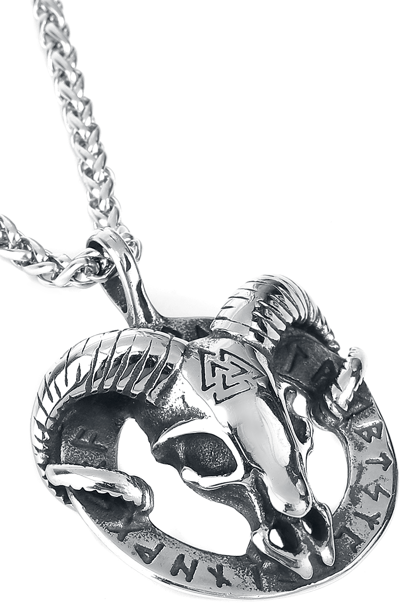 URBANTIMBER Widder mit Valknut und Wikinger Symbolen Halskette silberfarben