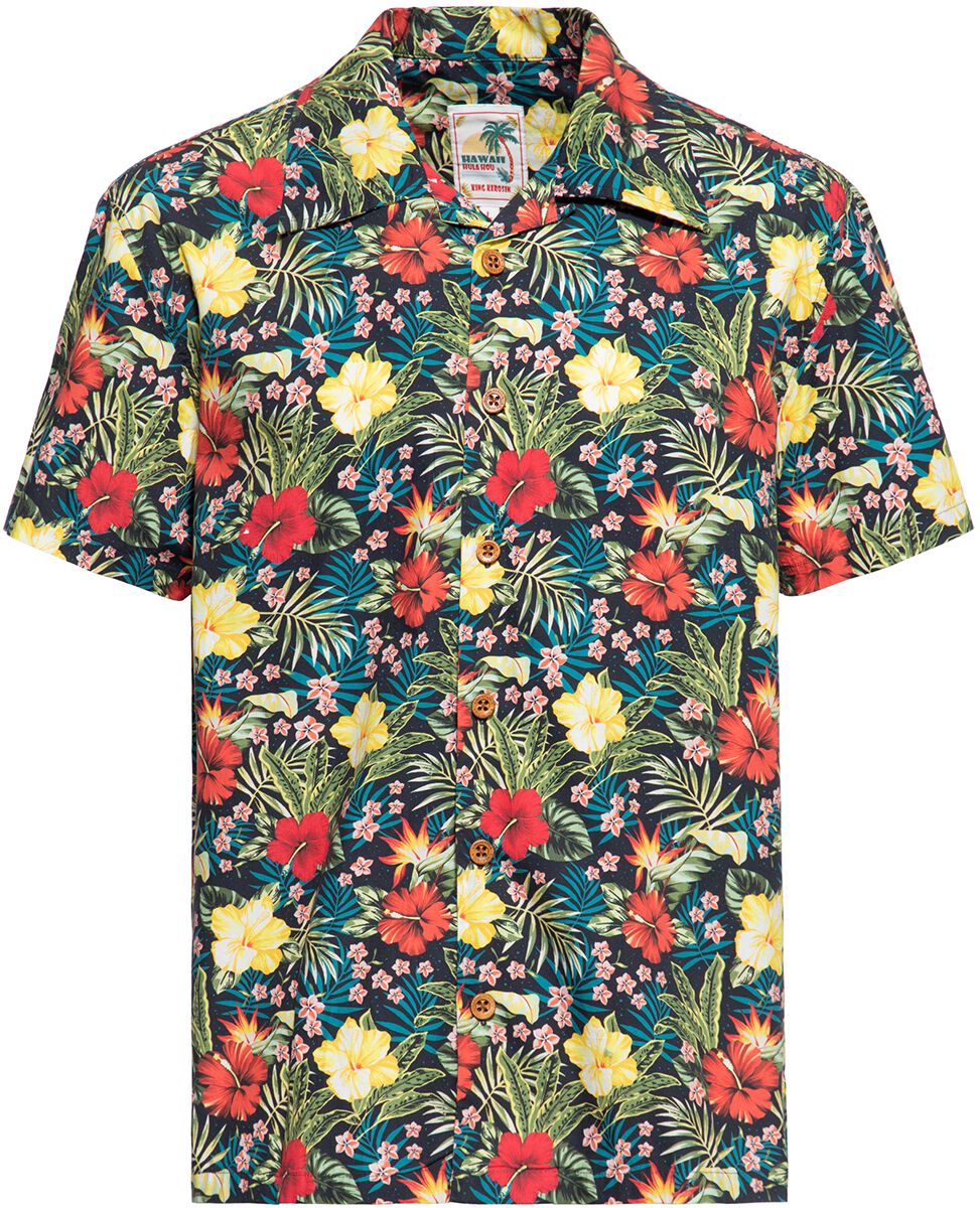 Image of Camicia Maniche Corte Rockabilly di King Kerosin - Tropical Hawaiian-style shirt - M a 4XL - Uomo - nero